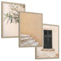 Zestaw obrazy w ramie, plakaty - liście, budynek, okno - rama drewno