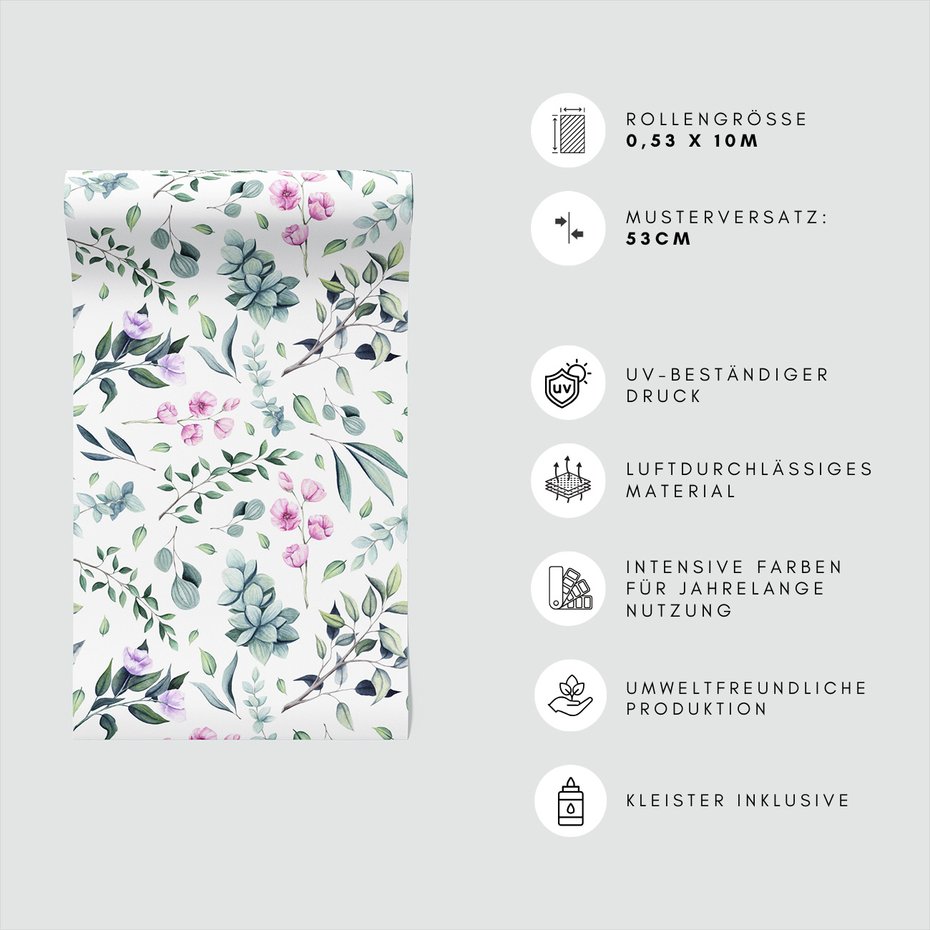 Tapeta - kwiaty, liście, gałęzie