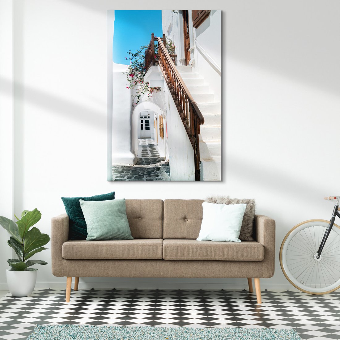 Obraz na płótnie - uliczka, schody, kwiaty