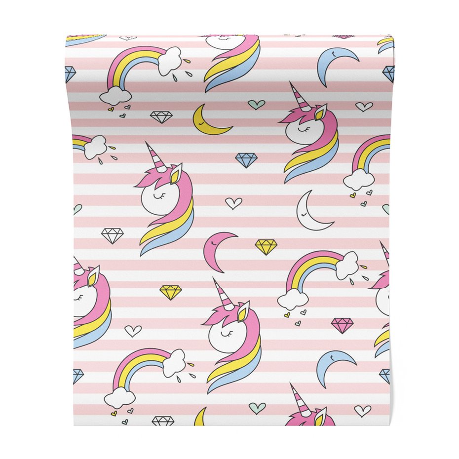 Tapeta - dziecięca, jednorożec, tęcza, diament