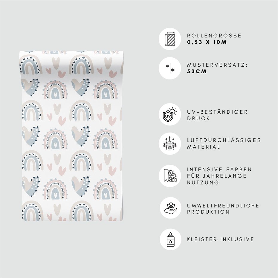 Tapeta - dziecięca, serca, tęcze,