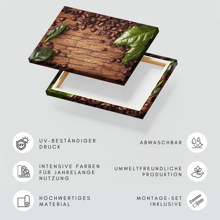 Obraz na płótnie - kawa, ziarna, liście