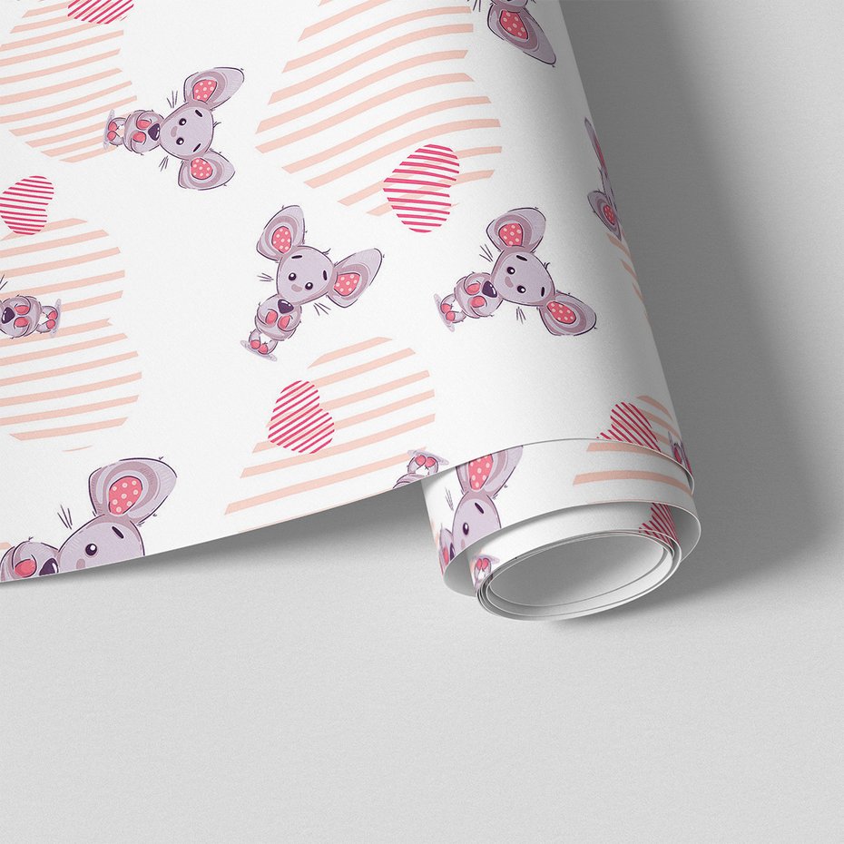 Tapeta - dziecięca, myszka, serca, tło