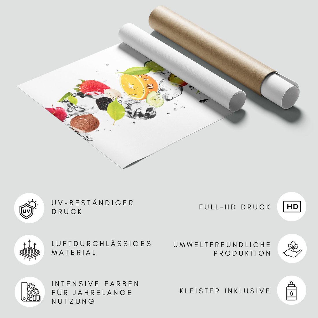 Fototapeta - owoce, kostki lodu, świeżość