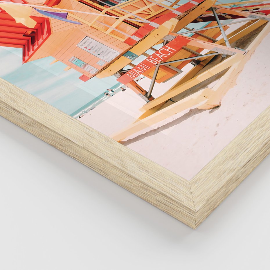 Zestaw obrazy w ramie, plakaty - plaża, budynek, balony - rama drewno