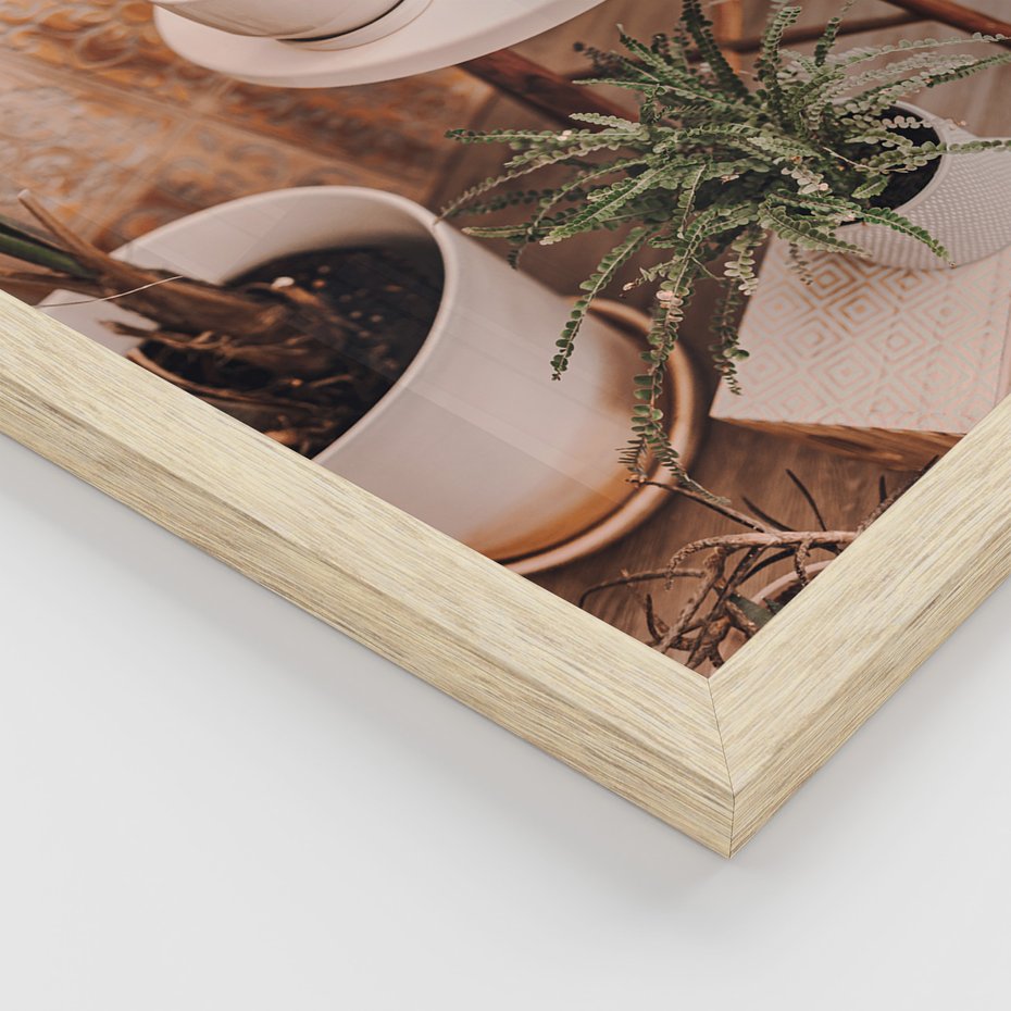 Zestaw obrazy w ramie, plakaty - rośliny, doniczki, wnętrze - rama drewno