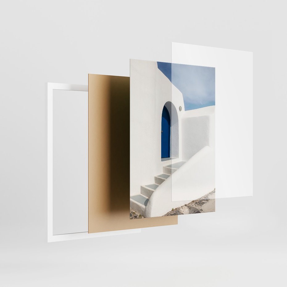 Zestaw obrazy w ramie, plakaty - Grecja, morze, Santorini - rama biała