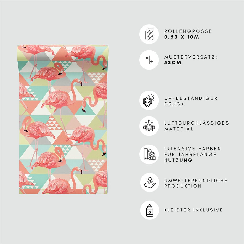 Tapeta - flamingi, trójkąty, tło