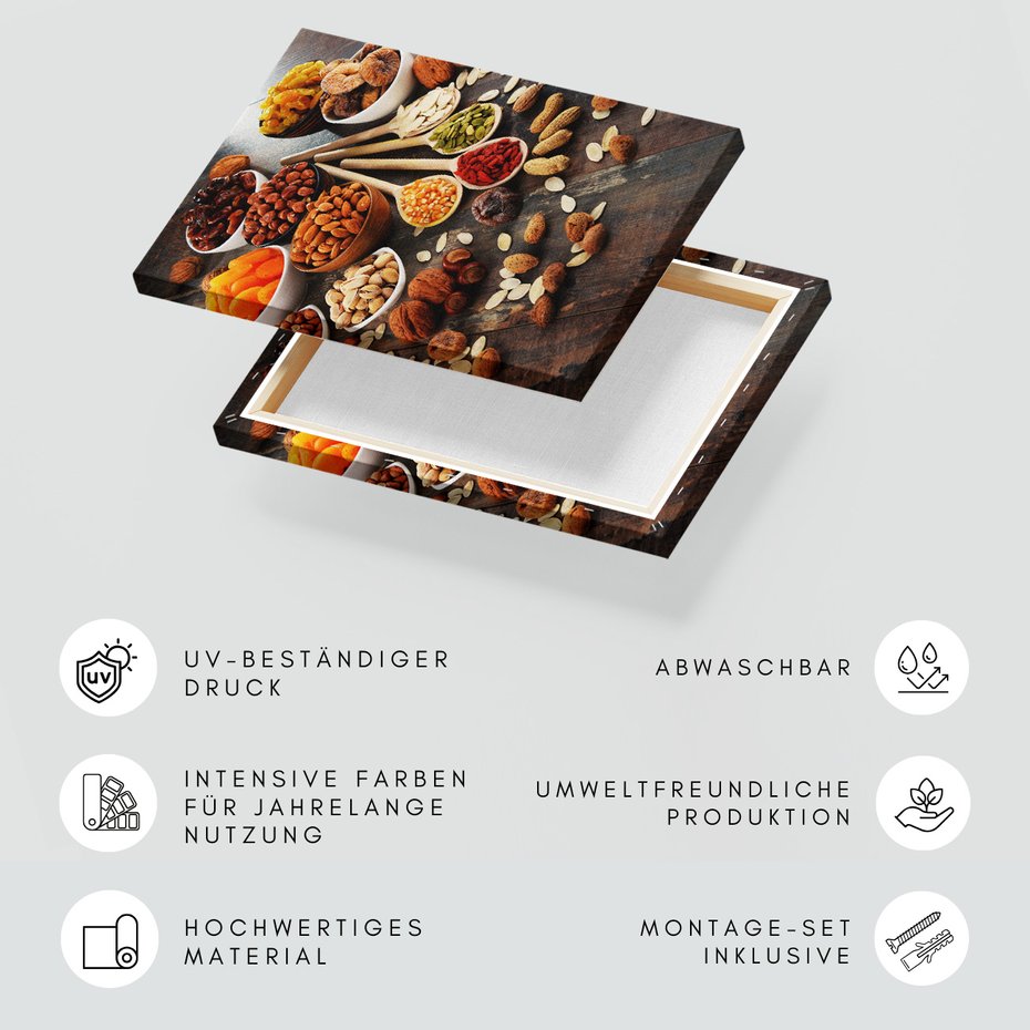 Obraz na płótnie - orzechy, suszone owoce, jedzenie