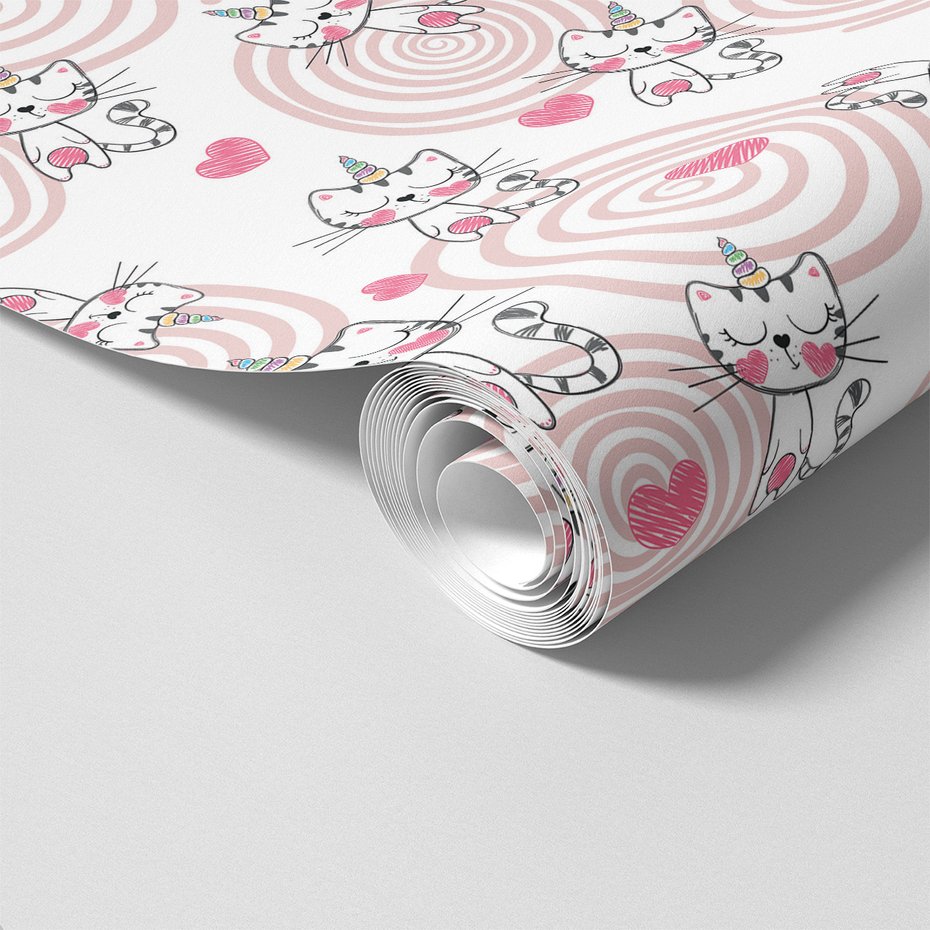 Tapeta - dziecięca, koty, jednorożce, serca