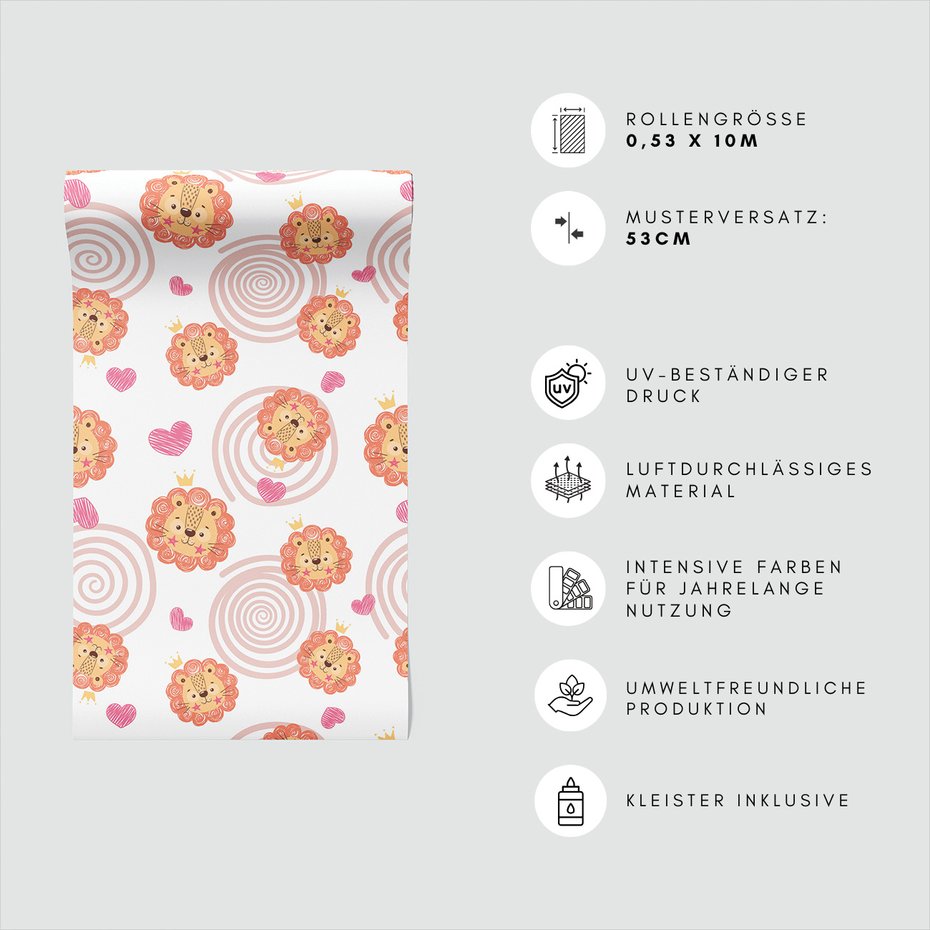 Tapeta - dziecięca, lew, korona, serce