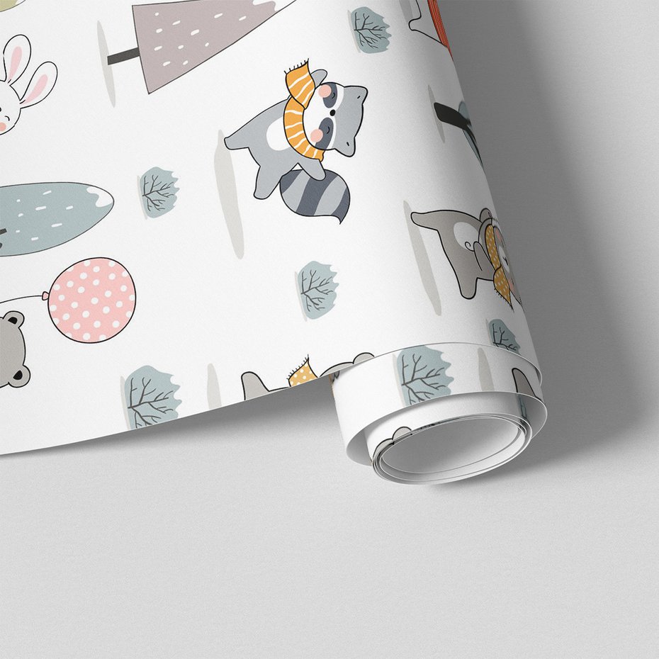 Tapeta - dziecięca, zwierzęta, drzewa, szaliki