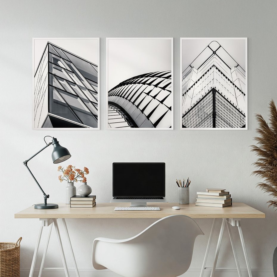 Zestaw obrazy w ramie, plakaty - architektura, budynek, fasada - rama biała