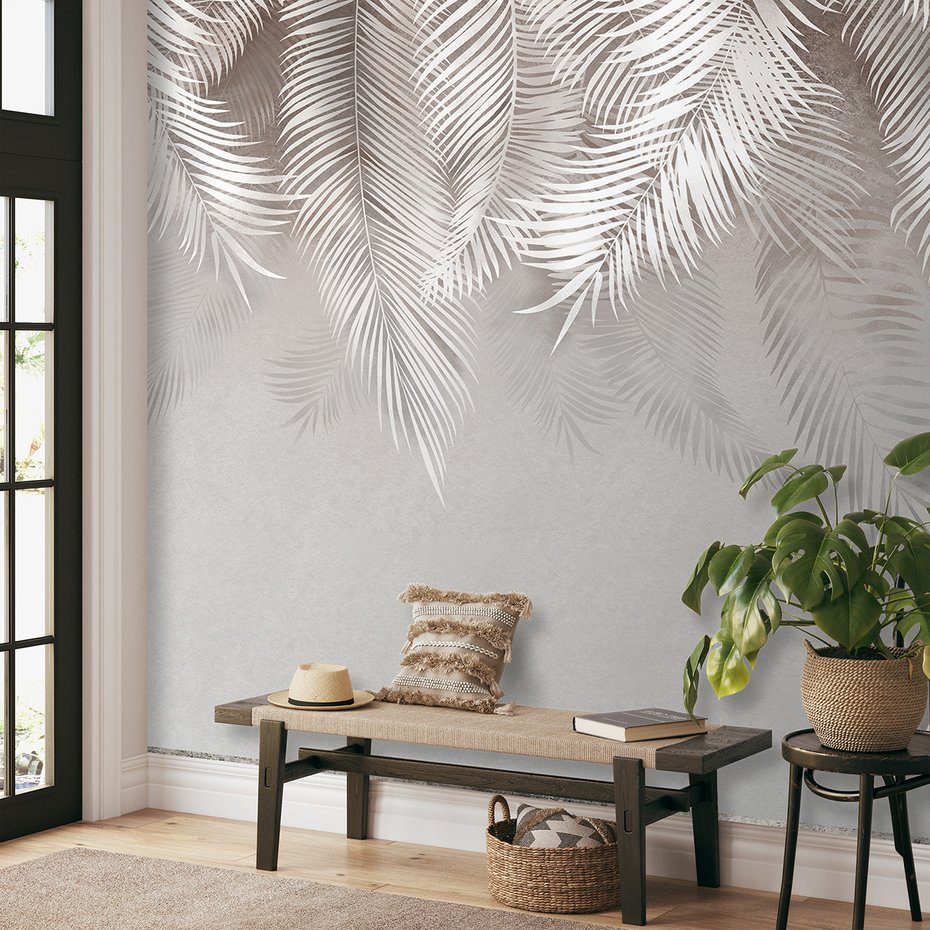 Fototapeta - beton, palmy, liście