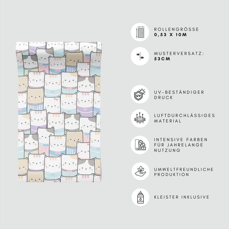 Tapeta - dziecięca, koty, ilustracja, tło