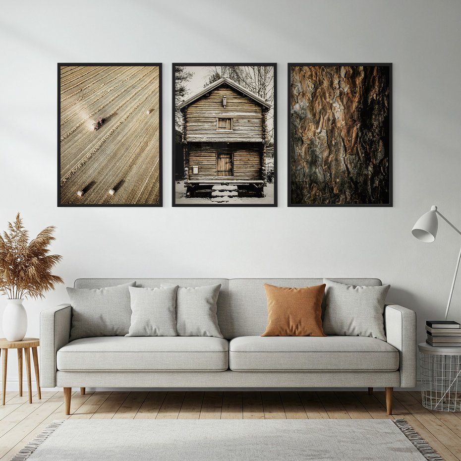 Zestaw obrazy w ramie, plakaty - ziemia, traktor, kora - rama czarna