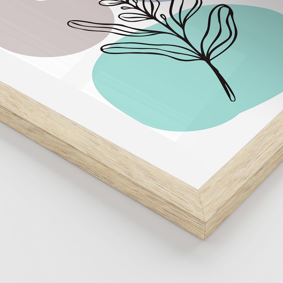 Zestaw obrazy w ramie, plakaty - liście, gałązki, abstrakcja - rama drewno