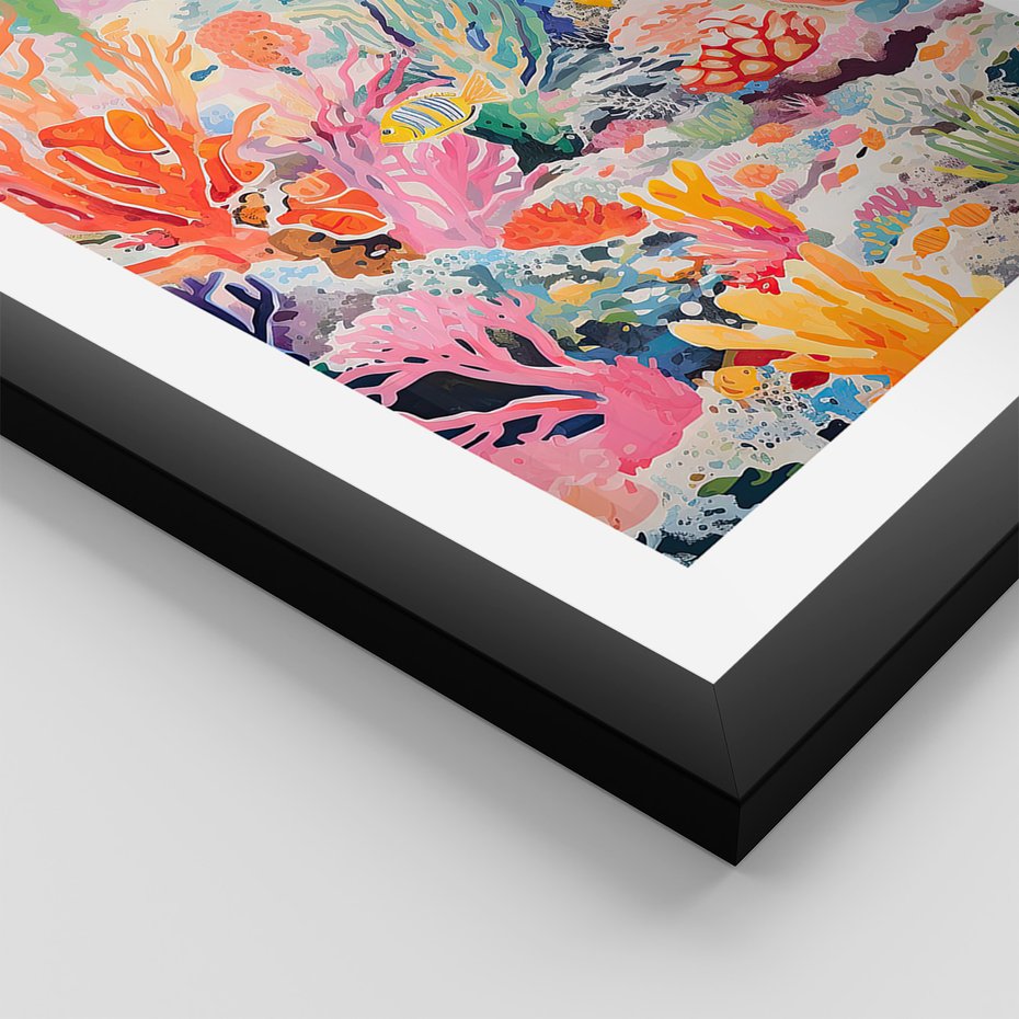 Zestaw obrazy w ramie, plakaty - podwodny, rafa, ryby - rama czarna