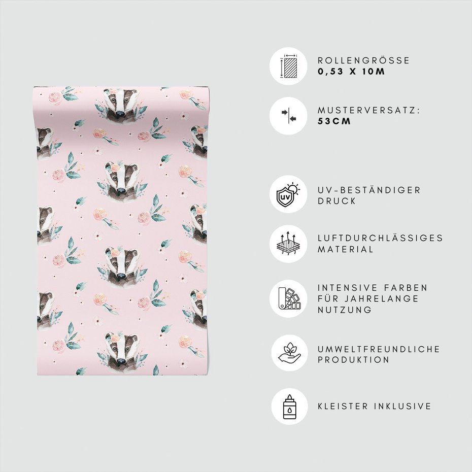 Tapeta - borsuk, kwiaty, liście