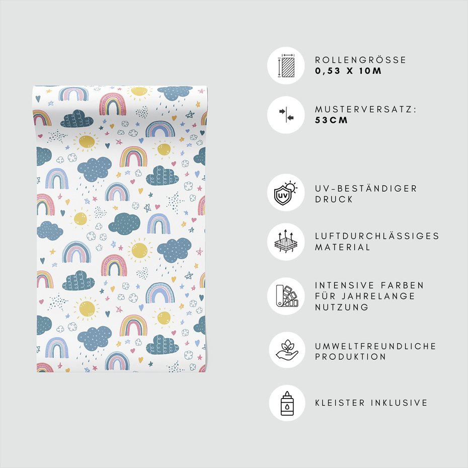 Tapeta - dziecięca, chmura, słońce, tęcza