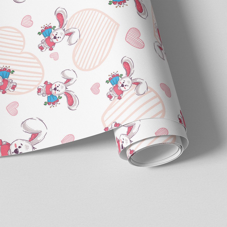 Tapeta - dziecięca, królik, serca, bukiet