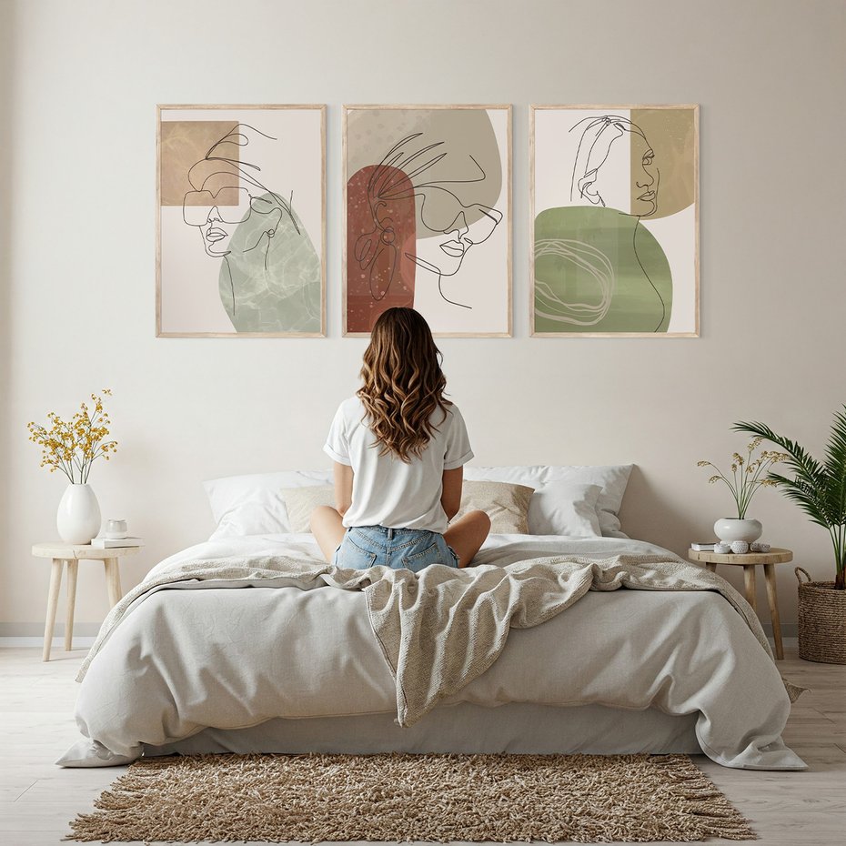 Zestaw obrazy w ramie, plakaty - portret, kobieta, abstrakcja - rama drewno