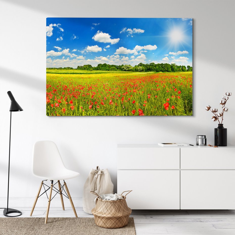 Obraz na płótnie - łąka, kwiaty, niebo