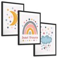Zestaw obrazy w ramie, plakaty - gwiazdy, księżyc, tęcza - rama czarna
