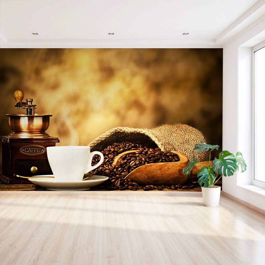 Fototapeta - kawa, ziarna, filiżanka