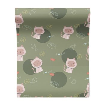 Tapeta - dziecięca, koty, miski, ryby