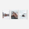 Zestaw obrazy w ramie, plakaty - zima, śnieg, góry - rama biała