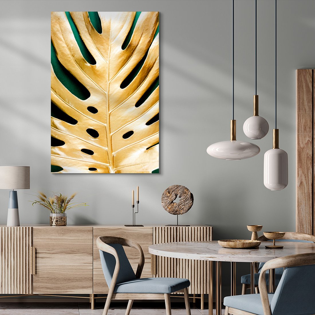 Obraz na płótnie - liść, złoto, monstera