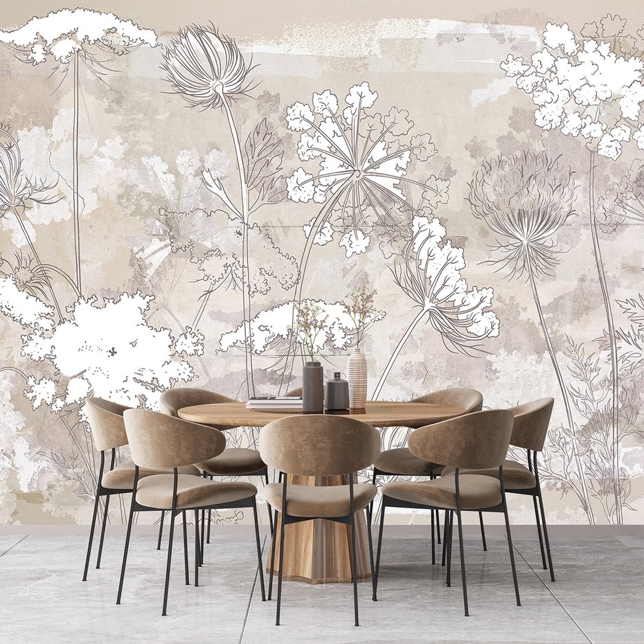 Fototapeta - beton, kwiaty, trawy