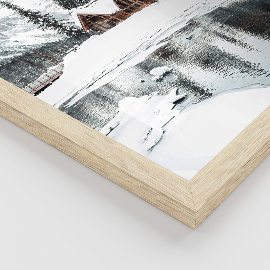 Zestaw obrazy w ramie, plakaty - zima, drewno, śnieg - rama drewno