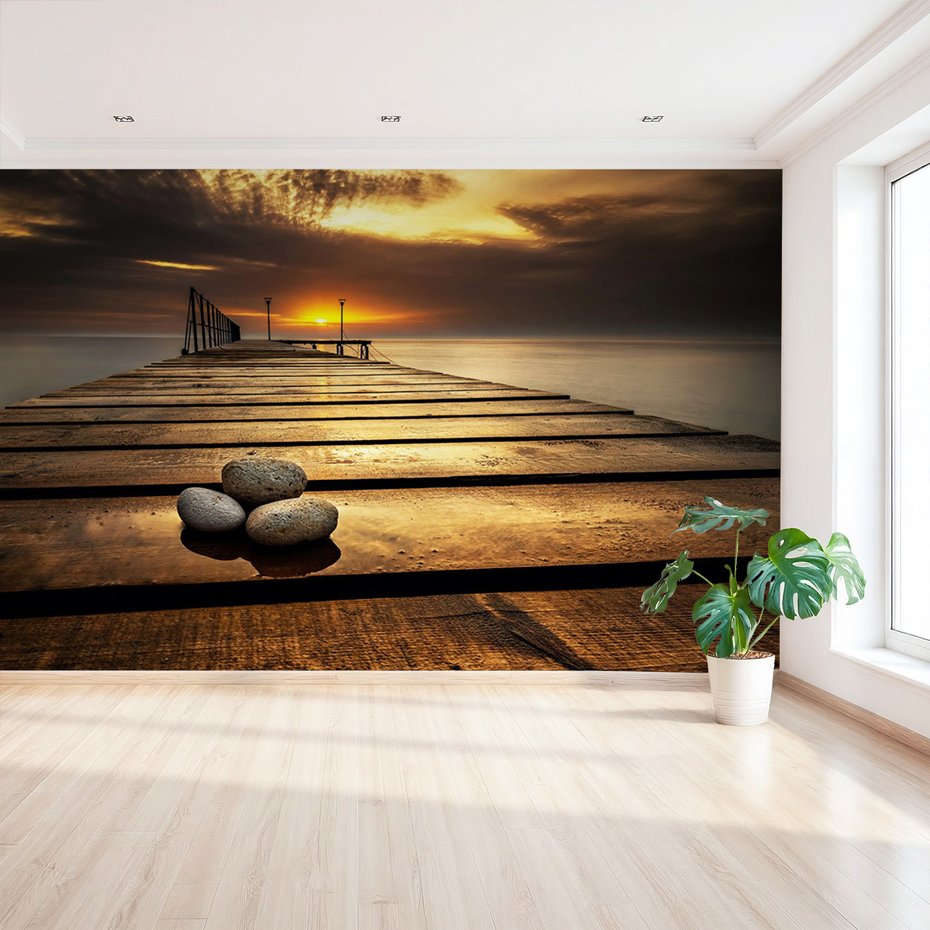 Fototapeta - morze, zachód słońca, pomost