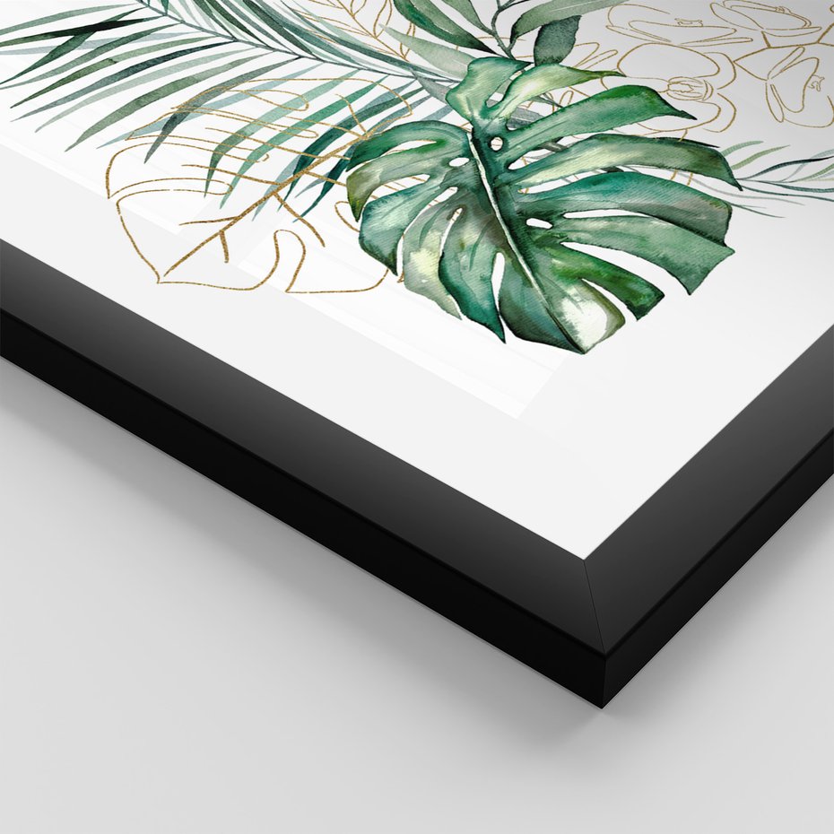 Zestaw obrazy w ramie, plakaty - liście, monstera, rośliny - rama czarna