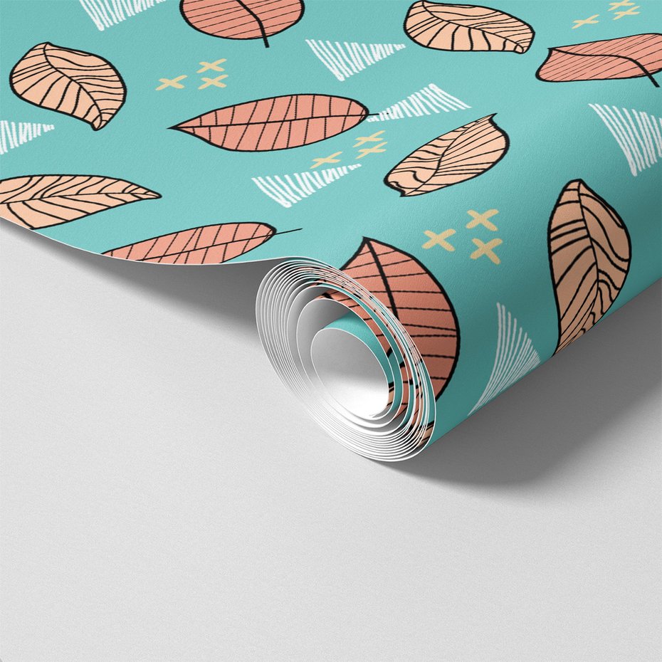 Tapeta - liście, trójkąty, plusy