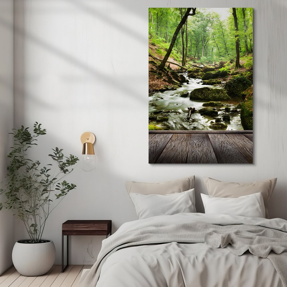 Obraz na płótnie - las, strumień, drzewa