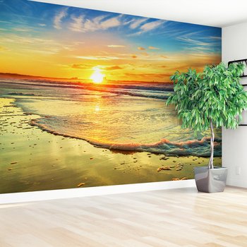 Fototapeta - zachód słońca, plaża, morze