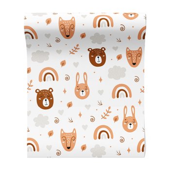 Tapeta - dziecięca, zwierzęta, chmury, liście