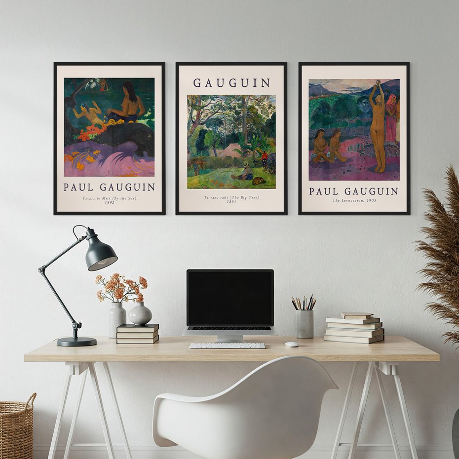 Zestaw obrazy w ramie, plakaty - Paul Gauguin,obrazy,tropyczne - rama czarna