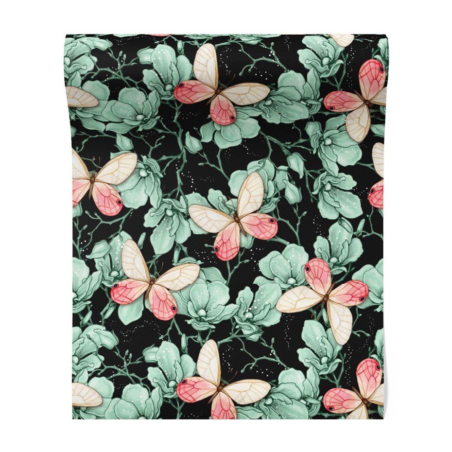 Tapeta - kwiaty, motyle, gałązki