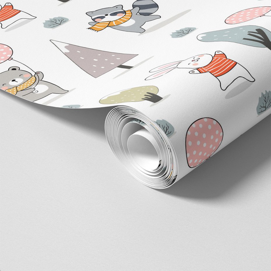 Tapeta - dziecięca, zwierzęta, drzewa, szaliki