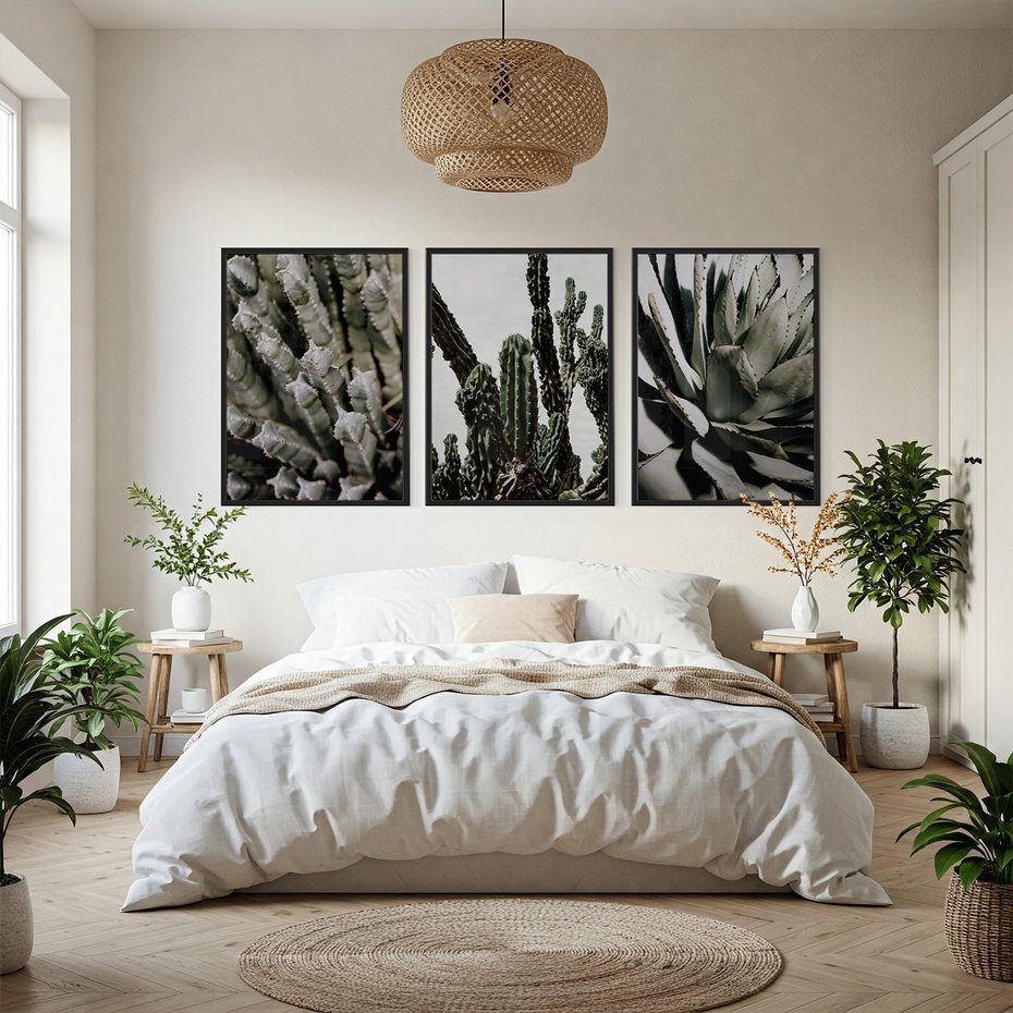 Zestaw obrazy w ramie, plakaty - kaktus, sukulent, roślina - rama czarna