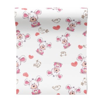 Tapeta - dziecięca, misie, ptaki, serca