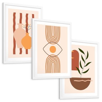 Zestaw obrazy w ramie, plakaty - abstrakcja, boho, minimalizm - rama biała