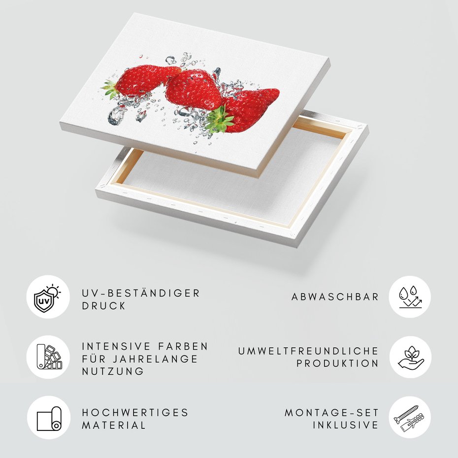 Obraz na płótnie - truskawki, owoce, woda