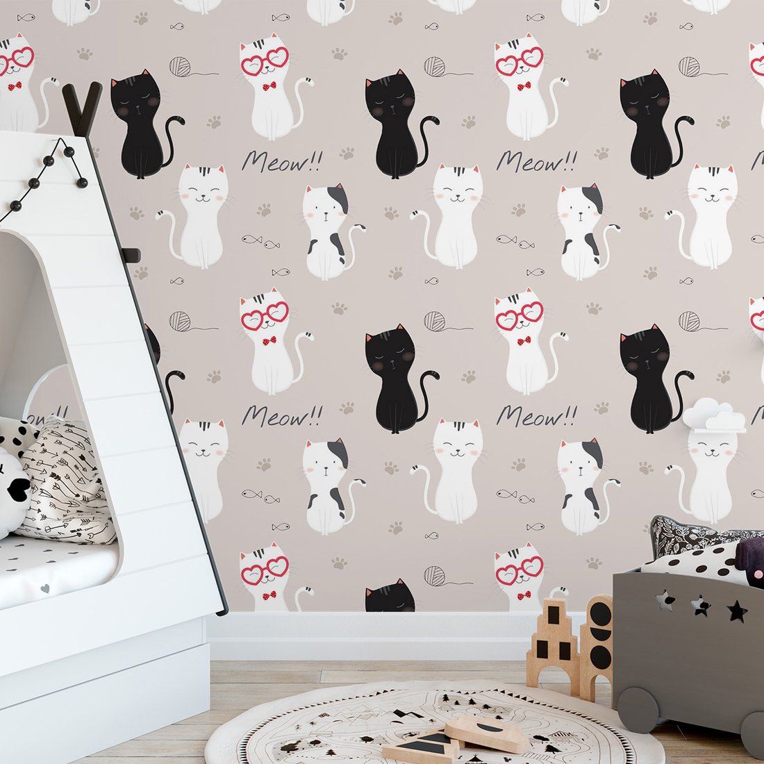 Tapeta - dziecięca, koty, tło, ryby