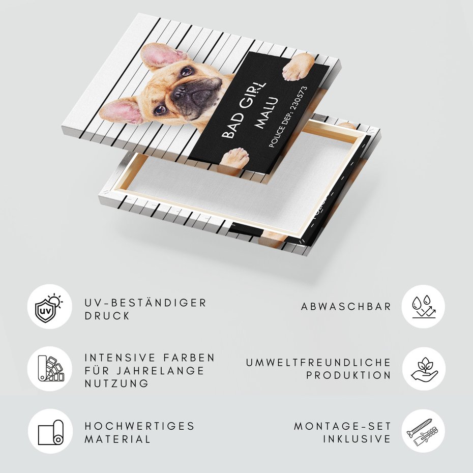 Obraz na płótnie - pies, buldog, tablica