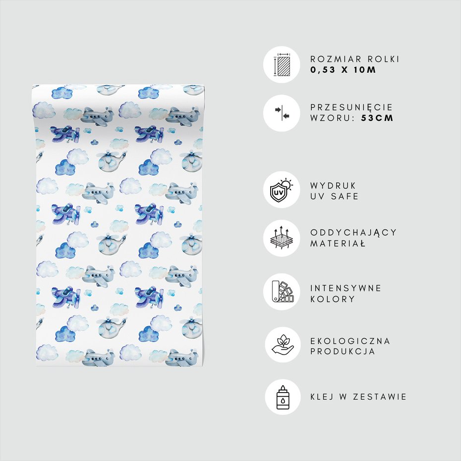 Tapeta - dziecięca, samoloty, chmury, helikoptery